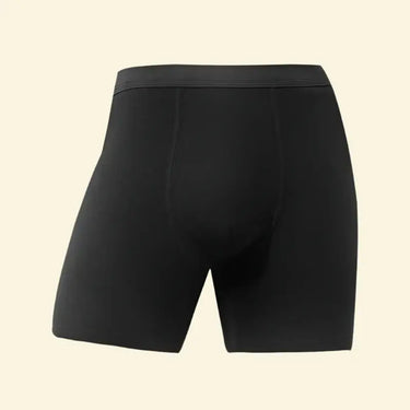 Charcoal colored Warmweave™ fleece-lined long thermal boxers displayed flat, showing soft inner fleece lining and elastic waistband, designed to keep seniors and elderly warm and cozy during cold weather.
